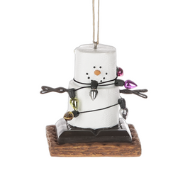 Marshmallow Smore wrapped in Christmas Lights hanging ornament 