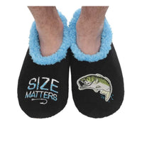 Mens Slippers with funny saying 'Size Matters' with embroidered fish design