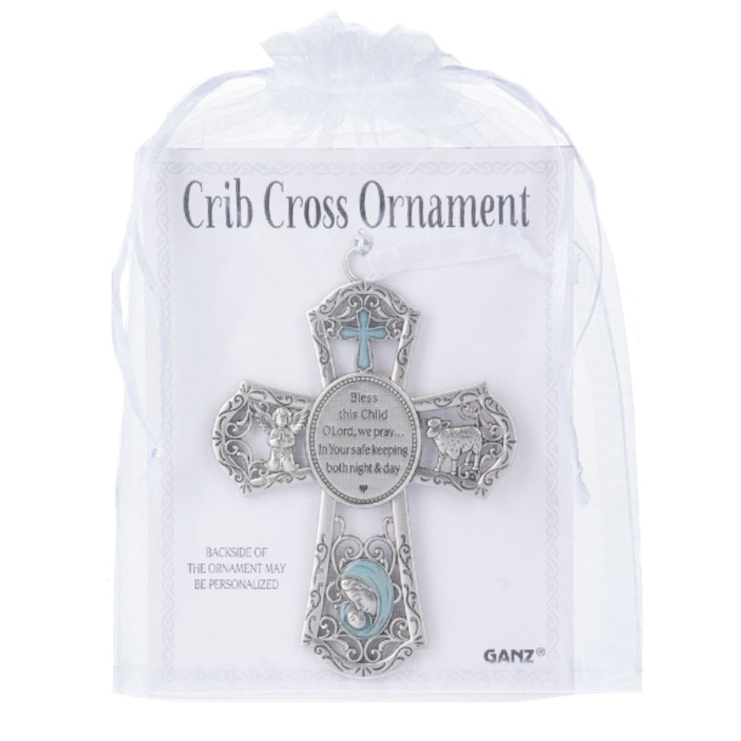 New Baby Boy Crib Cross Ornament - Blue