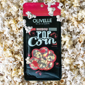 Olivelle Rainbow Popcorn  - naturally colorful, tender, and nutty popcorn perfect for snacks, parties, and movie nights, available at Chivilla Bay.