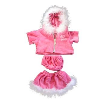 Pink Love outfit with zip-up hoodie, skirt and bottom for 16" teddy bears and stuffed animals