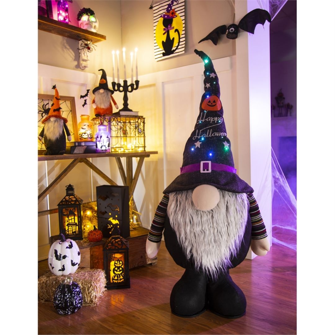 Plush Halloween Gnome with LED Witch Hat 54"