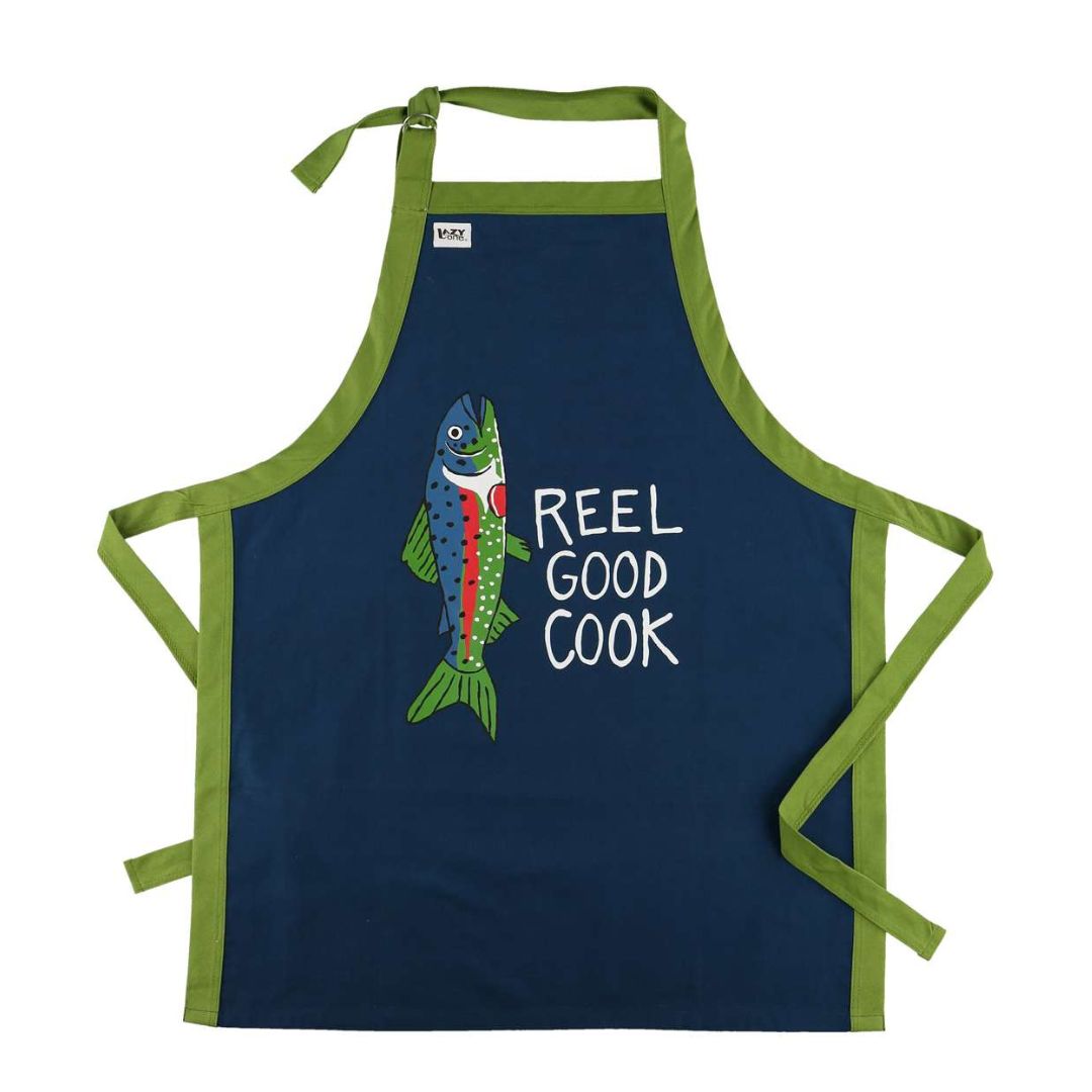 Reel Good Cook Fish BBQ Apron - Lyon's Blue with Adjustable Neck Strap