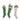 Three vintage-style Christmas ornaments featuring a green stocking with a teddy bear, a green stocking with a nutcracker, and a green stocking with a Christmas duck, all hanging from gold ribbons.