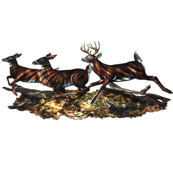 Running Buck and 2 Does Whitetail Deer Wall Decor Metal Art Piece 