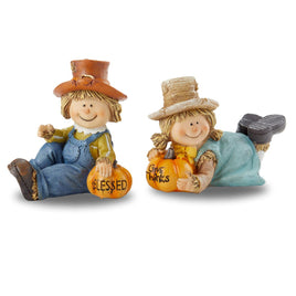 Boy and Girl Scarecrows Figurines for fall decorating