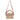 Beige shoulder bag with a brown strap on a white background