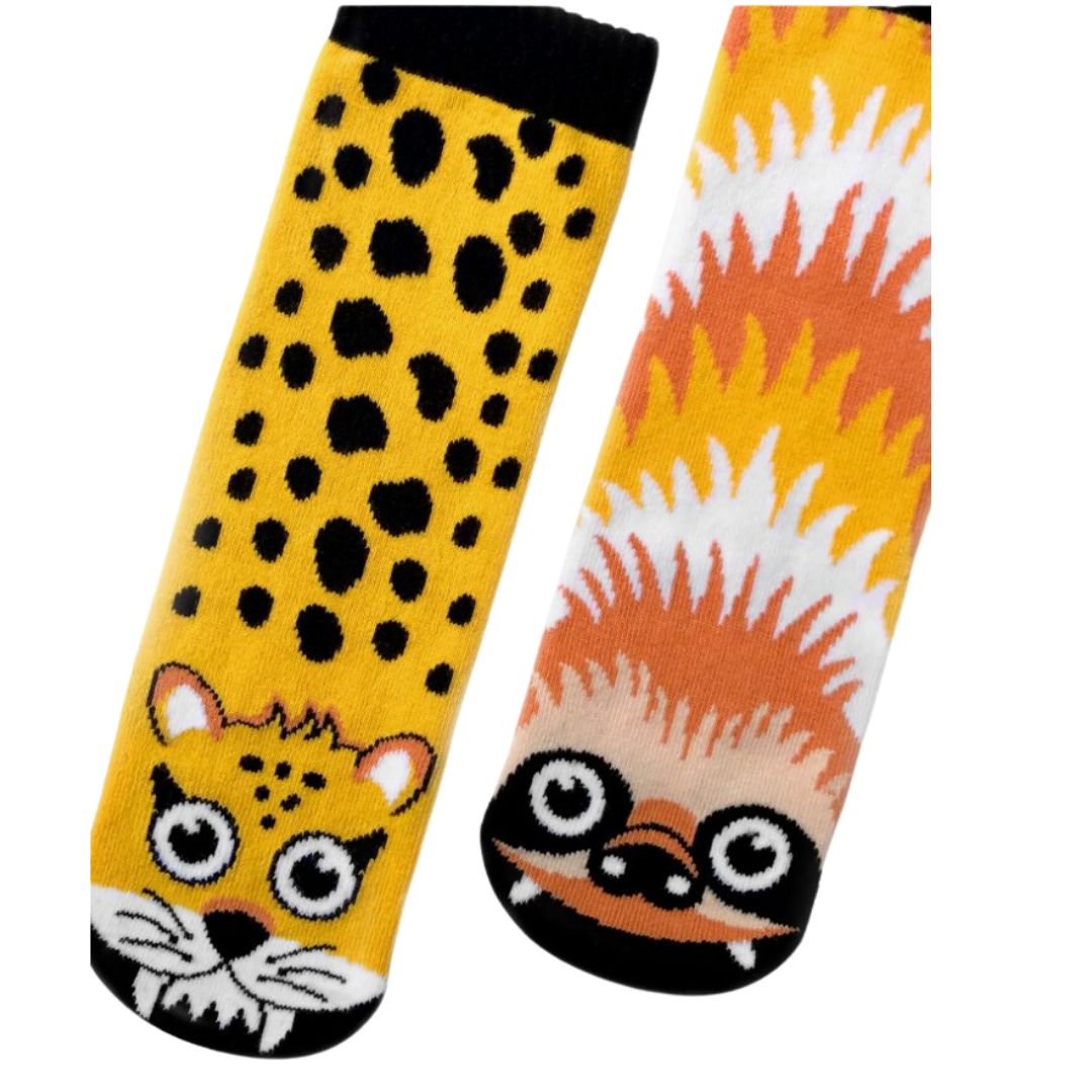Sloth and Cheetah kids mismatched socks