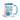 White mug with blue interior and handle featuring a blue gnome graphic and text.