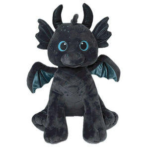 Sparkscale the Dragon 16-inch plush from the Frannie & Friends Create-a-Cuddly collection with charcoal velvety fabric, shimmering teal wings, and embroidered blue eyes.
