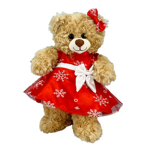 Teddy Bear Red Snowflake Dress with matching hair bow for 16 inch plush stuffed animals.
