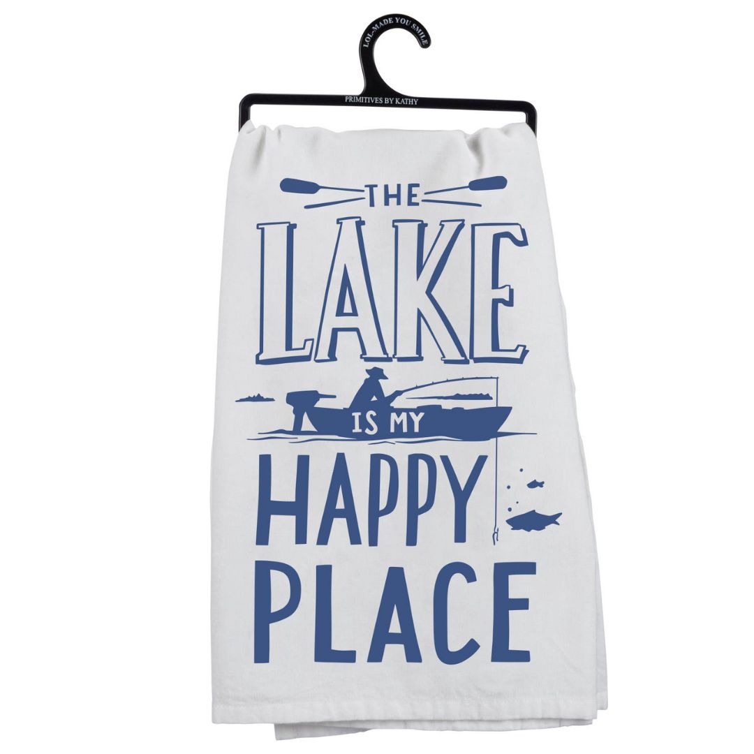 The Lake is My Happy Place Cotton Kitchen Towel. 