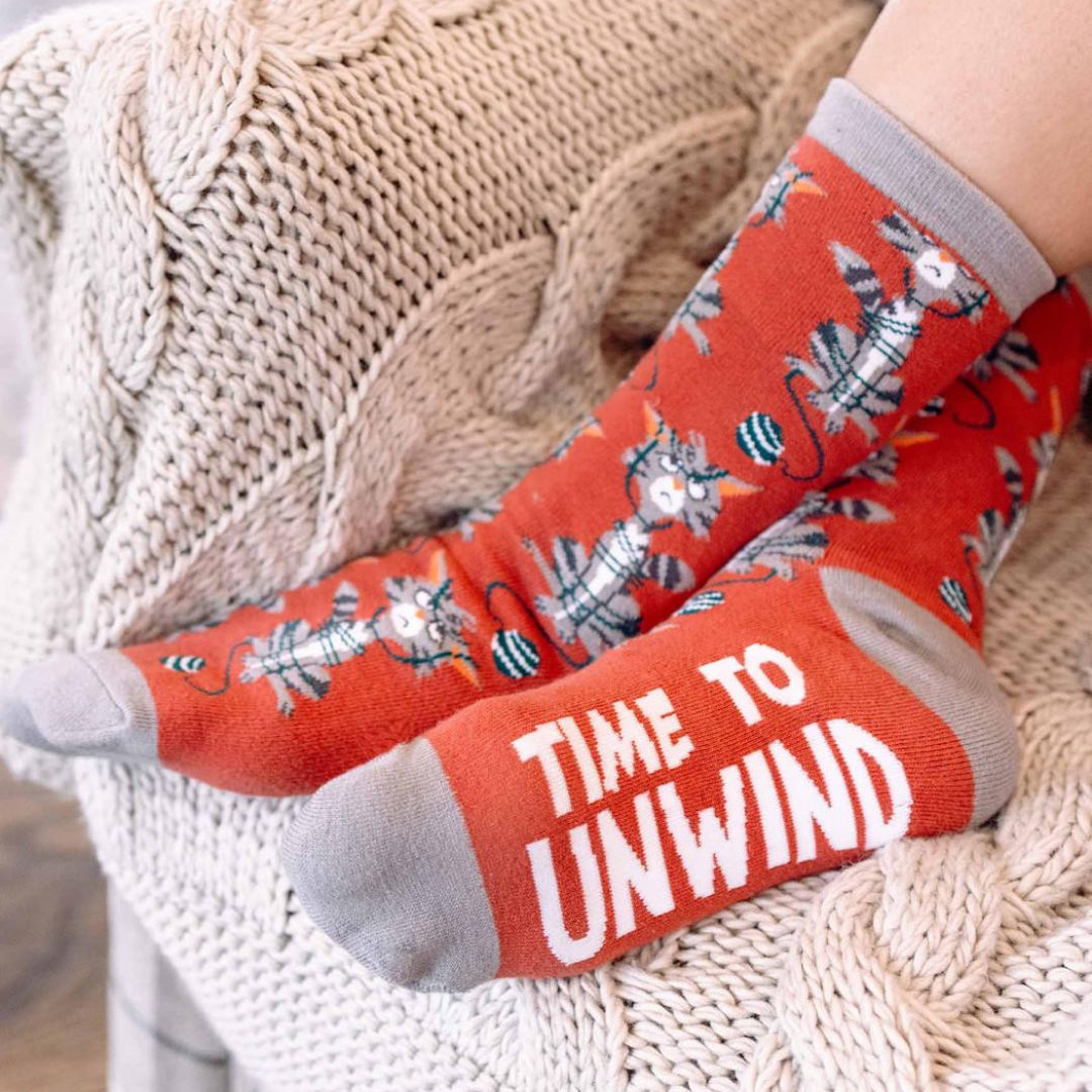 Time to Unwind Cat Crew Socks - Moab Sunset Pink