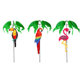 Tropical Bird Pinwheel Garden Wind Spinners in assorted birds - Flammingo, Parrot, and Tucan. Choose one or all.