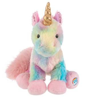 Ganz Webkinz Enchanted Unicorn 8.5 inch rainbow pastel plush with Webkinz Classic and Webkinz Next adoption codes.