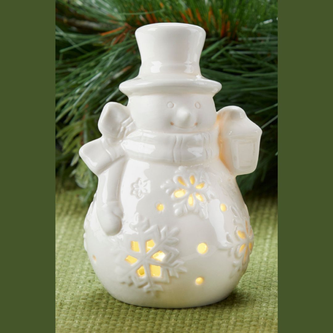 White Porcelain Frosty Snowman with LED Light