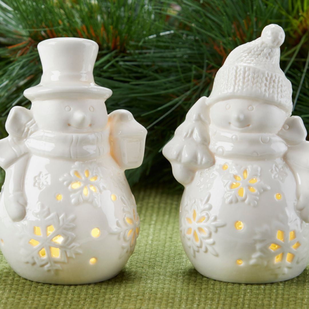 White Porcelain Snowman with LED Lights from Delton Corporation