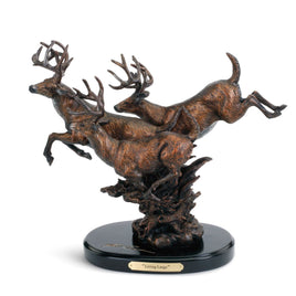 Marc Pierce Bronze Wildlife Sculpture Living Large featuring 3 running whitetail deer