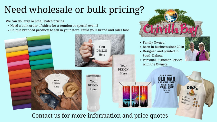Wholesale or bulk pricing for personalized and customized tumblers, tshirts and coffee mugs