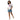 Woman wearing a white t-shirt with text and denim shorts on a white background