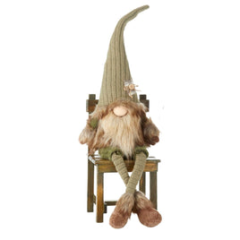 Woodland Forest Fabric Gnome with Dangly Legs 22 inches in length from top of hat to bottom of feet.