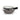 Black and White Stoneware bowl with black handle featuring 'XOXO' text, placed in a gray cotton bowl cozy against a white background.