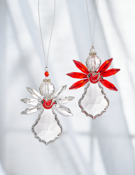 Cardinal Angel Ornament with clear or red wings from Crystal Expressions