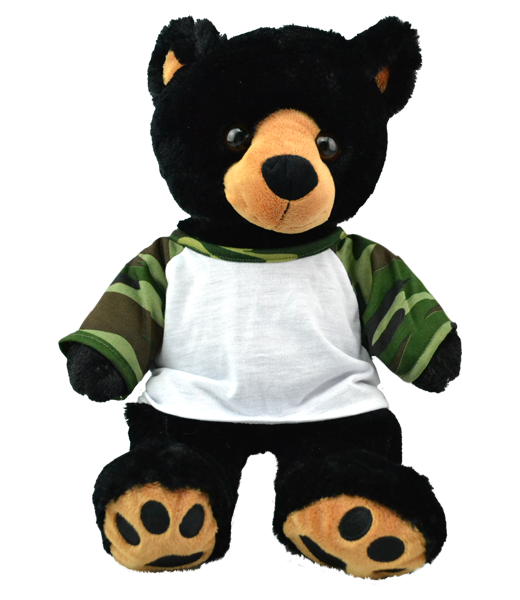 Teddy bear camo raglan sleeve white tshirt for 16" teddy bears and other plush animals.