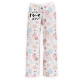 Best mom ever comfy louge pants with watercolor pastel dots all over pattern.