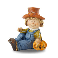 Boy scarecrow with Blessed pumpkin fall figurine