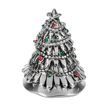Christmas Tree Bell Charm from Ganz is a zinc christmas tree with red and green tiny accents. Includes a mini insert card with the charm.