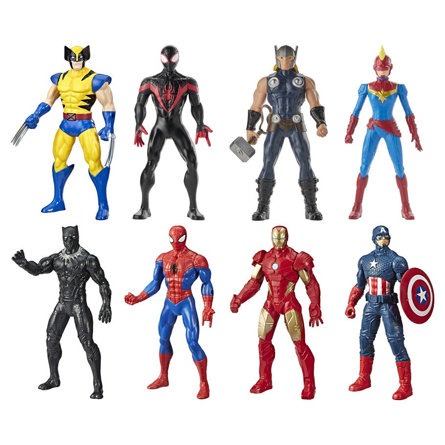 Marvel Olympus 9.5" Action Figures including spider man, iron mad, black panther and wolverine