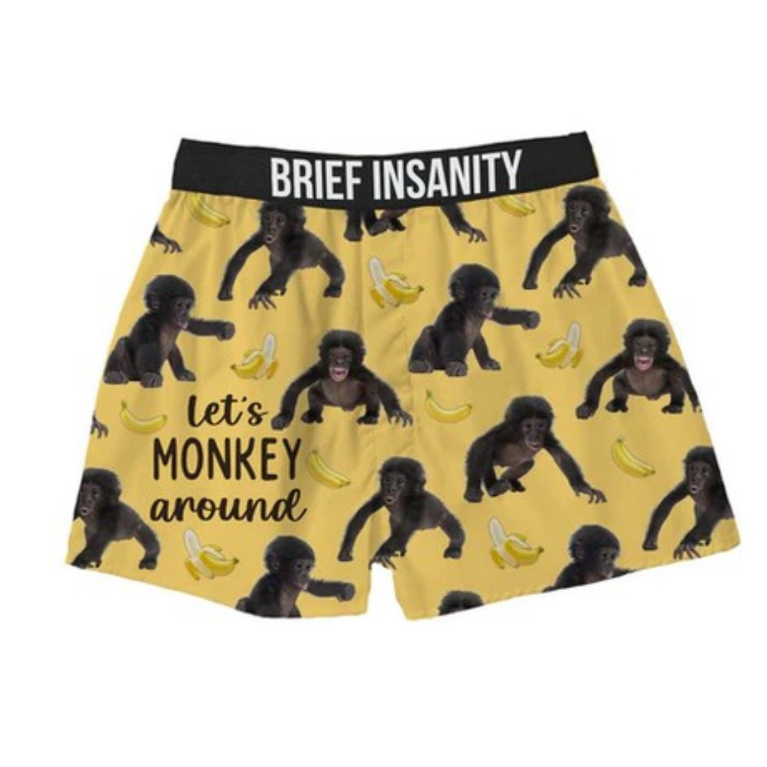 Let's Monkey Around Funny Unisex Boxer Shorts featuring monkeys and bananas