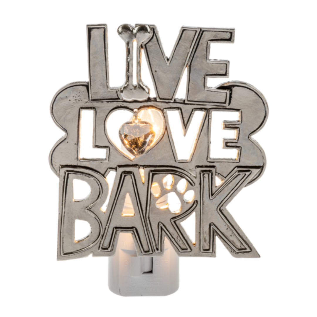 Live, Love, Bark Night Light for Dog Lovers to put in your hallway, kitchen, bath, bedroom or even where the dogs are. Dog lovers will love this themed night light.