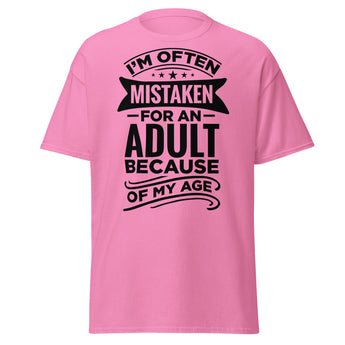 mistaken for adult funny light pink t-shirt