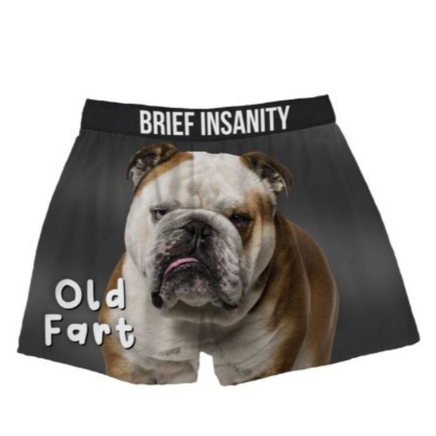 Bulldog Old Fart Funny Unisex Boxer Shorts by Brief Insanity