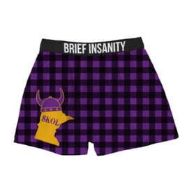 Brief Insanity SKOL unisex purple and plaid boxers 