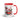 Funny Christmas coffee mug with melting snowman and candy cane design with red handle.