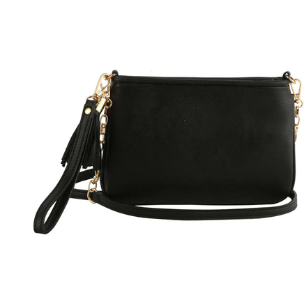 Black Crossbody Purse with removeable straps made with vegan leather.