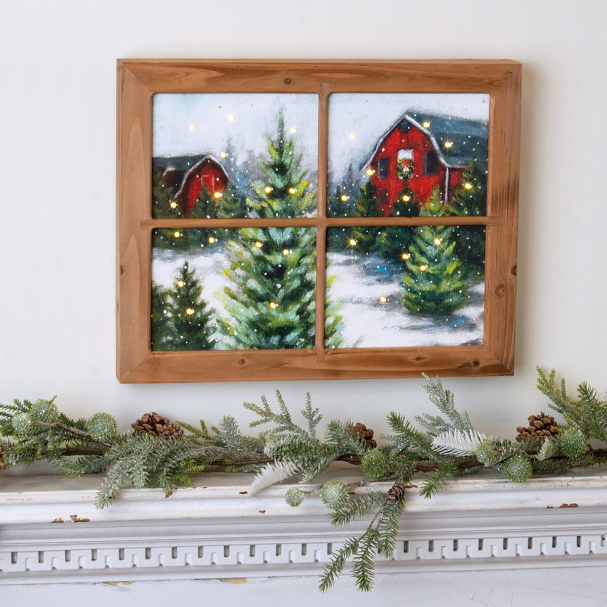 Rustic LED Christmas Wall Decor Winter Red Barn Scene Lifestyle view