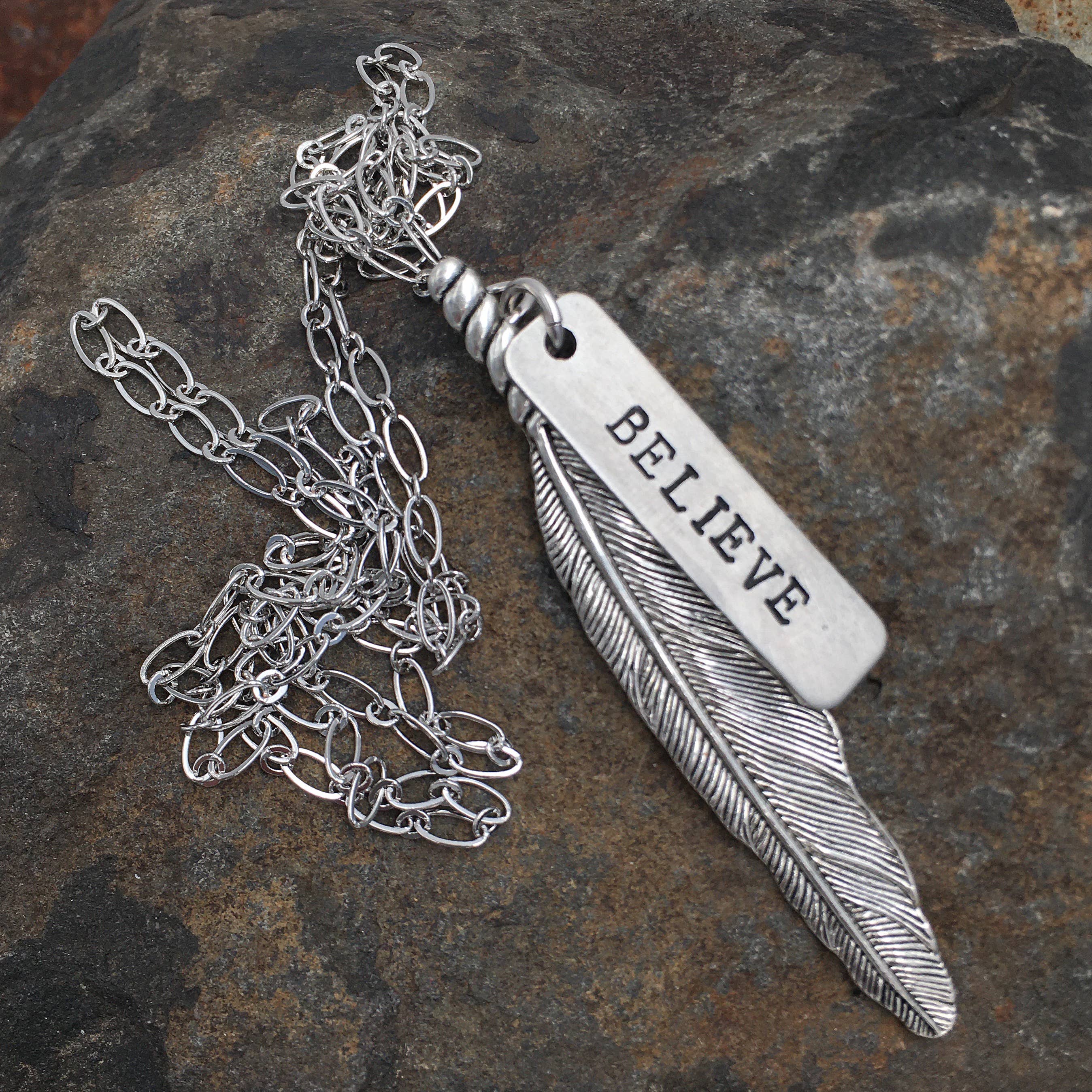 Necklace Silver Wandering Feather - Believe