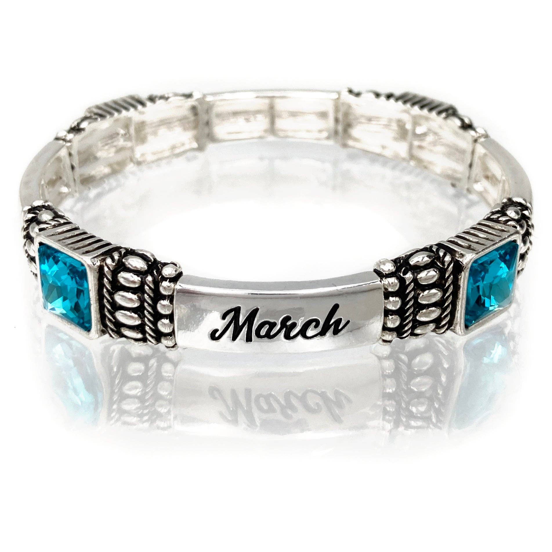 March Birthstone Aquamarine Blue Gem Bracelet
