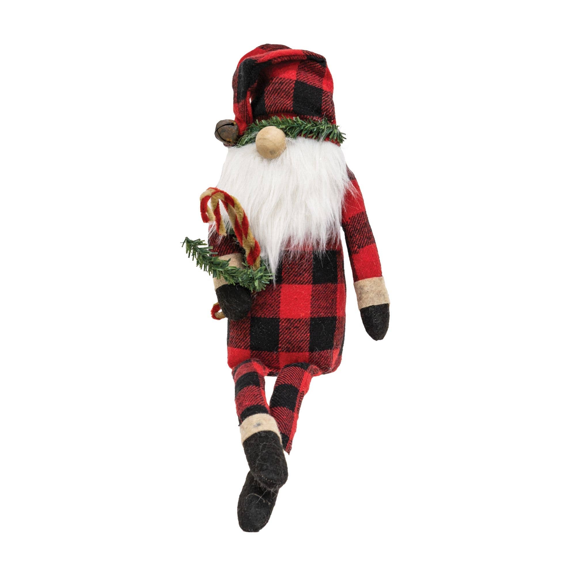 Gnome Santa Buffalo Check Long Leg w/Candy Canes
