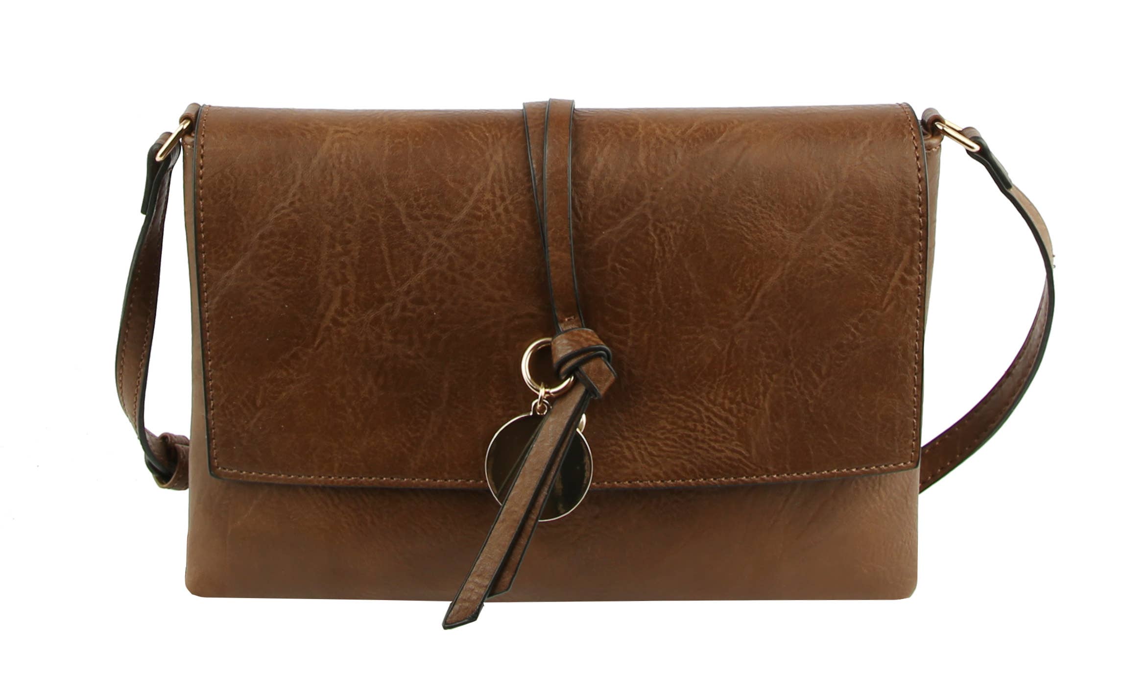 Elegant vegan leather crossbody bag in coffee brown color