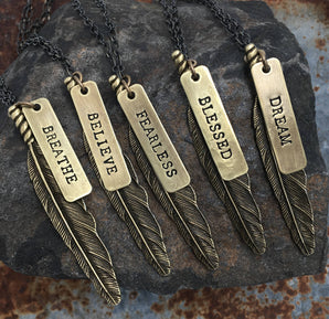 Necklace Faith with Wandering Bronze Feather 30 inch