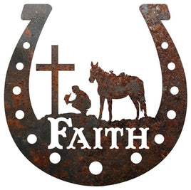 Rusty Metal 'Faith" Horseshoe Garden Art
