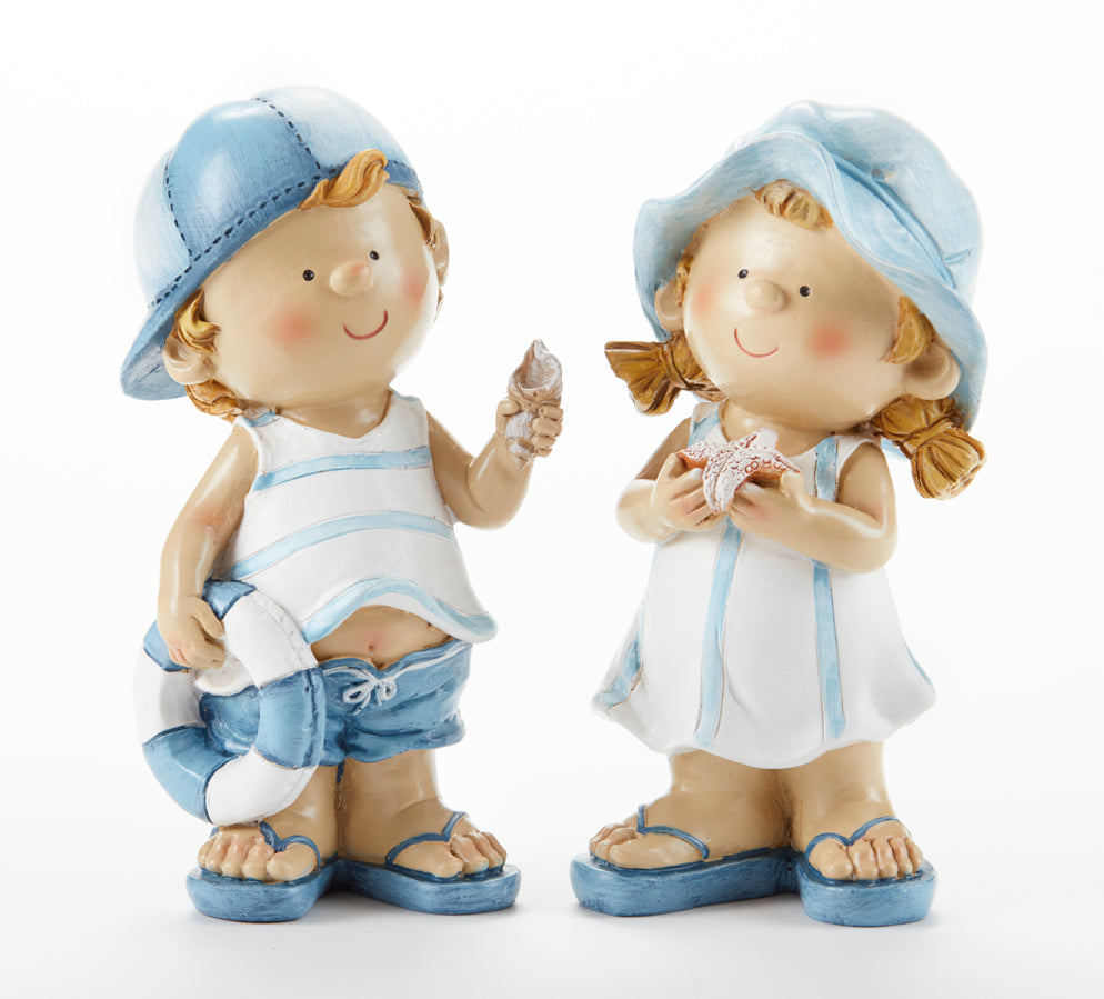Boy and Girl Beach Figurines for Lake House or Nautical Decor