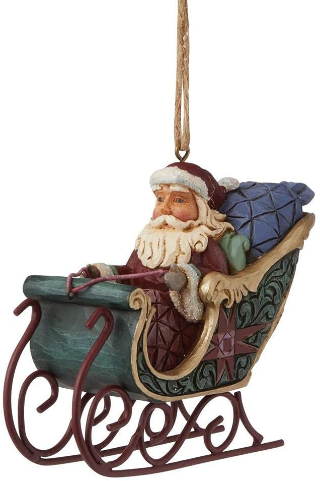 Santa in Sleigh Handcrafted hanging ornament by Jim Shore for Enesco