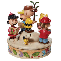 Enesco Peanuts by Jim Shore Charlie Brown and Friends around Christmas Tree rotating figurine