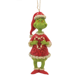Grinch Holding Candy Cane Hanging Ornament by Jim Shore for Dr Seuss Grinch Collection